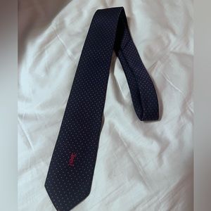 Vintage YSL Yves St. Laurant Navy Polka Dot Tie Sanger Harris Dept Store